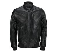 Xposed Chaquetas de Motociclista Estilo Bomber para Hombre, de Piel auténtica, Color Negro