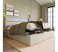 XPSSJMU Barandilla de Cama hidráulica con canapé, Estructura de Cama Doble tapizada 140x200cm, Cama Funcional, Color Blanco (con colchón)