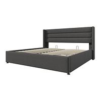 XPSSJMU Cama con canapé, Cama tapizada, Cama Doble hidráulica 160x200cm, Incluye colchón, somier de láminas de Madera, Cama con somier de láminas de Metal, Lino, Gris
