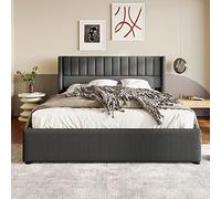 XPSSJMU Cama con canapé, Cama tapizada, Cama Doble hidráulica 160x200cm, somier de láminas de Madera, Cama con somier de láminas de Metal, Lino, Gris (con colchón)