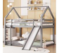 XPSSJMU Cama Doble, Cama Juvenil, Cama-casa, litera con tobogán y Escalera, habitación Juvenil, litera Doble Alta, Gris, 140x200cm