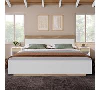 XPSSJMU Cama Doble de Madera, Cama Flotante con cabecero, compuesta por Estructura de Cama y somier - 205x184x90,5 cm (Profundidad/Ancho/Alto) Color Roble Sonoma/Blanco (colchón no Incluido)