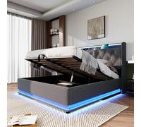 XPSSJMU Cama Doble tapizada, función Envolvente de 360°, pulsador/App/Control Remoto, 160 * 200 cm, Material de Lino Gris, Cama con canapé hidráulico, cabecero Acolchado (con colchón)