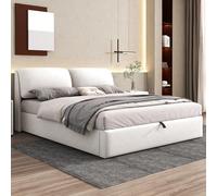 XPSSJMU Cama tapizada, 180 * 200, Cama hidráulica, Tres cajones, canapé abatible, somier de láminas con cabecero, sin colchón, Terciopelo, Beige