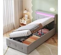 XPSSJMU Cama tapizada, Cama Juvenil 90x200 cm, canapé hidráulico, cabecero Regulable en Altura, Cama Alta Individual, Tejido Terciopelo, Color Gris