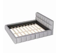 XPSSJMU Cama tapizada de 140 x 200 cm, Cama Doble con Respaldo Suave, Cama Plana con Marco tapizado, somier de láminas Gris Lino (colchón no Incluido)