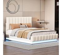 XPSSJMU Cama tapizada de 140 x 200 cm, somier de láminas metálicas y canapé, Cama Doble con cabecero tapizado Regulable en Altura y Espacio de almacenaje hidráulico, Color Blanco (sin colchón)