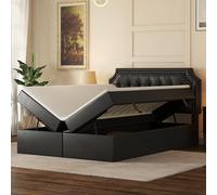 XPSSJMU Cama tapizada de 140x200cm, Cama de Matrimonio con somier de láminas de Estructura metálica, Gran Espacio de almacenaje, Apertura por Ambos Lados, Color Negro