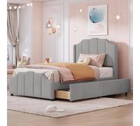 XPSSJMU Cama tapizada de 90 x 200 cm, Cama Juvenil, Estructura de Cama con 2 cajones, cabecero, piecero y somier, Cama Doble tapizada en Terciopelo, Cama Juvenil, Cama de Invitados, Gris