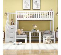 XPSSJMU Litera, Mesa Multifuncional de Altura Regulable, Escalera de Almacenamiento Resistente, barandilla de Seguridad, Pino + MDF + contrachapado, Blanco, 90 x 200 cm y 120 x 200 cm