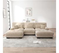 XPSSJMU Lujoso sofá Modular esquinero: sofá Extragrande en Forma de U con diseño de Nube para Sala de Estar, sofá Cama Convertible con Asiento Profundo y otomana, Chenilla marrón Claro.