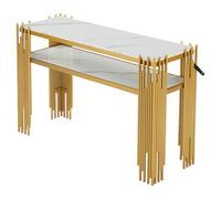 XPSSJMU Mesa Auxiliar de salón Estilo Mid-Century Modern, 128 x 44 x 80 cm, Cuerpo Blanco con Patas Doradas, MDF de Doble Capa, soporta hasta 40 kg