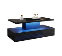 XPSSJMU Mesa de Centro de Dos Niveles para la Sala de Estar con Acabado Brillante en 16 Colores, Mesa Auxiliar con Estante Abierto y un cajón Deslizante, pequeña Mesa de Centro Rectangular, Negra