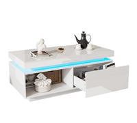 XPSSJMU Mesa de Centro Moderna de Alto Brillo, 100x50x40,3 cm - Elegante Mesa con cajón y Capacidad de Carga de 50 kg