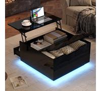 XPSSJMU Mesa de Centro para salón de 70 x 70 x 38 cm, Mesa Auxiliar elevable, Mesa de sofá con 1 cajón, Mesa Auxiliar de Alto Brillo con Almacenamiento Oculto y Puertas abatibles, Negra