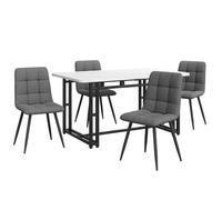 XPSSJMU Mesa de Comedor Negra de 140x80 cm con 4 sillas, Conjunto Moderno de Mesa y sillas de Comedor para Cocina, sillas de Comedor tapizadas en Lino Gris Oscuro, Mesa con Patas de Hierro Negro