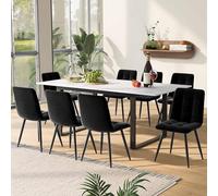 XPSSJMU Mesa de Comedor telescópica, 140/180 x 80 x 75 cm, Patas de Hierro y Tubo Cuadrado (Tablero Moderno de MDF Blanco con Estampado de mármol), Ideal para el hogar y la Oficina.