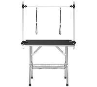 XPSSJMU Mesa de peluquería Canina Plegable Profesional con Brazo Ajustable, diseño Resistente, Brazo portátil, arnés, Bandeja de Malla y Alfombrilla de Goma, 117 cm, Negra.