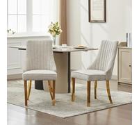 XPSSJMU Rayon Cloth Flocking Chenille Dining Chairs Channel Kitchen Dinner Chair Comfy Fabric Upholstered Accent Chair for Dining Room with Golden Stainless Steel Plating Legs, Set of 2 (Beige)