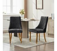 XPSSJMU Rayon Cloth Flocking Chenille Dining Chairs Channel Kitchen Dinner Chair Comfy Fabric Upholstered Accent Chair for Dining Room with Golden Stainless Steel Plating Legs, Set of 2 (Black)