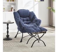 XPSSJMU Silla perezosa con otomano, silla moderna acento salón con reposabrazos y un bolsillo lateral, Ocio tapizado sofá silla de lectura con reposapiés para espacio pequeño, silla de esquina-azul