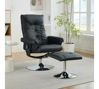 XPSSJMU Sillón de relax con función reclinable y masaje de 5 puntos, sillón de televisión con función de calefacción eléctrica y taburete, giratorio 360°, tejido de poliuretano negro