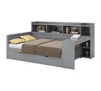 XPSSJMU Sofá Cama, diván, 90 x 200 cm, mesita de Noche y Estante bajo la Mesa, Cama con Toma de Corriente y 2 cajones, Escritorio, sin colchón, aglomerado, Gris