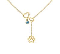 XPYPZP Collar veterinario de piedra natal para mujer, chapado en oro de 14 quilates, collar de enfermera con colgante de huella de pata, joyería de enfermería, regalo de graduación para el día de la