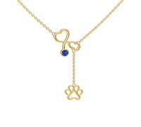 XPYPZP Collar veterinario de piedra natal para mujer, chapado en oro de 14 quilates, collar de enfermera con colgante de huella de pata, joyería de enfermería, regalo de graduación para el día de la