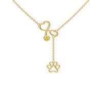 XPYPZP Collar veterinario de piedra natal para mujer, chapado en oro de 14 quilates, collar de enfermera con colgante de huella de pata, joyería de enfermería, regalo de graduación para el día de la