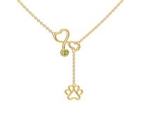 XPYPZP Collar veterinario de piedra natal para mujer, chapado en oro de 14 quilates, collar de enfermera con colgante de huella de pata, joyería de enfermería, regalo de graduación para el día de la