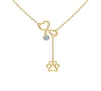 XPYPZP Collar veterinario de piedra natal para mujer, chapado en oro de 14 quilates, collar de enfermera con colgante de huella de pata, joyería de enfermería, regalo de graduación para el día de la