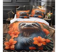 XQGASOEBN 3 Piezas Microfibra de poliéster Sloth in Flowers Funda de Edredón Cremallera Oculta Fundas Almohada Suave Tropical Animal Juego Fundas Edredón for Ancianos Super King（260x220cm）
