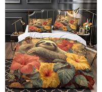 XQGASOEBN 3 Piezas Microfibra de poliéster Sloth in Flowers Funda Edredon Estampado 3D Funda Almohada Suave Tropical Jungle Funda Edredon for jóvenes Single（135x200cm）