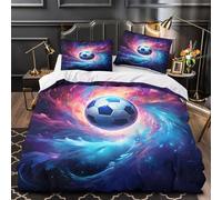 XQGASOEBN 3 Piezas Microfibra de poliéster SoccerBallEnergy Funda de Edredón Cremallera Oculta Fundas Almohada Antibacteriana CosmicVortex Juego Fundas Edredón for niños y niñas Single（140x200cm）
