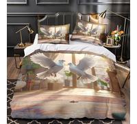 XQGASOEBN 3 Piezas Microfibra de poliéster White Doves in Flight Funda Edredon Cremallera Oculta Fundas Almohada Lavables Home Decor Funda de Edredón for Adultos Single（140x200cm）