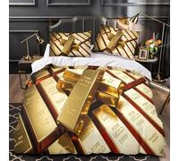 XQGASOEBN Juego 3 Piezas Microfibra Gold Bars Funda de Edredón Impresión 3D Funda Almohada Antibacteriana Luxury Investment Funda Edredon Cremallera for niños Single（135x200cm）