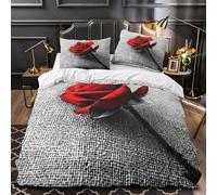 XQGASOEBN Tres Piezas Microfibra de poliéster RedRoseFlower Funda Edredon Diseño 3D Funda Almohada Transpirable RomanticBouquet Juego Fundas Edredón for Ancianos King（220x240cm）