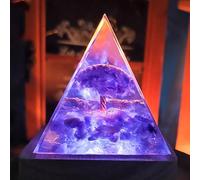 XQIGI Pirámide de Orgón con Esfera Amatista árbol Vida Piedras y Base de Luz, Ideal para sanación, meditación con cristales, equilibrio de chakras y generación de energía