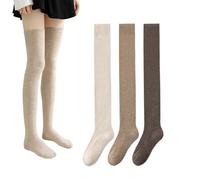XQILGVF Medias Altas Gruesas, Calcetines cálidos de algodón por Encima de la Rodilla, Calcetines Largos y cálidos para Botas de Invierno para Mujer (One Size,3 Pairs B)