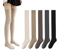 XQILGVF Medias Altas Gruesas, Calcetines cálidos de algodón por Encima de la Rodilla, Calcetines Largos y cálidos para Botas de Invierno para Mujer (One Size,5 Pairs)