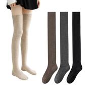 XQILGVF Medias Altas Gruesas, Calcetines cálidos de algodón por Encima de la Rodilla, Calcetines Largos y cálidos para Botas de Invierno para Mujer (One Size,3 Pairs A)