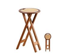 XQJLBZA Taburete de Bar Plegable de Ratán Sin Respaldo con Asa, 60 cm Portátil Redondo Desayuno Silla para Cocina, Puede Soportar 90 Kg