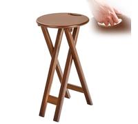 XQJLBZA Taburete Plegable de Bambú Sin Respaldo de 60 cm para Adultos, Desayuno Redondo Cocina Taburete de Bar con Asa