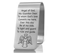 XQLZY Angel of God Commits Me Here Ever This Day Be at My Side - Clip de acero inoxidable grabado para visera de coche, regalo inspirador de ángel de la guarda para conducir seguro para familiares