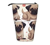 XqmarT Estuche telescópico para lápices con Estampado de Cachorros de Pugs de Dibujos Animados Divertidos, Soporte para lápices con Cremallera, Bolsa de Maquillaje, Estuche para lápices