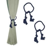 XQMMGO 2 alzapaños de cortina, alzapaños para cortinas, clips de cortina bohemios, cuerda de algodón, alzapaños hechos a mano, para decoración de cortinas de oficina (azul marino)