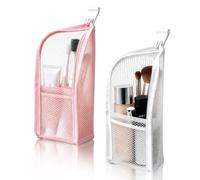 XQMMGO Bolsa de lavado de pie para mujer, organizador de artículos de aseo de viaje impermeable y soporte transparente para brochas de maquillaje, bolsa portátil de EVA para cepillo de dientes de pie