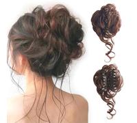 XQMMGO Postiches Chignon avec Clip Bouclés, Postiche Chignon Bouclé avec Chignons de Cheveux, Chouchous Chignon Désordonné Postiches Chignons pour Femmes (Marron Clair)