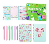 Xqumoi Axolotl - Juego de 2 cuadernos de notas adhesivas A5 - Axolotl - Bloc de notas autoadhesivas, paquete de 2 cuadernos en espiral, bolígrafos de gel negro, suministros escolares de oficina,